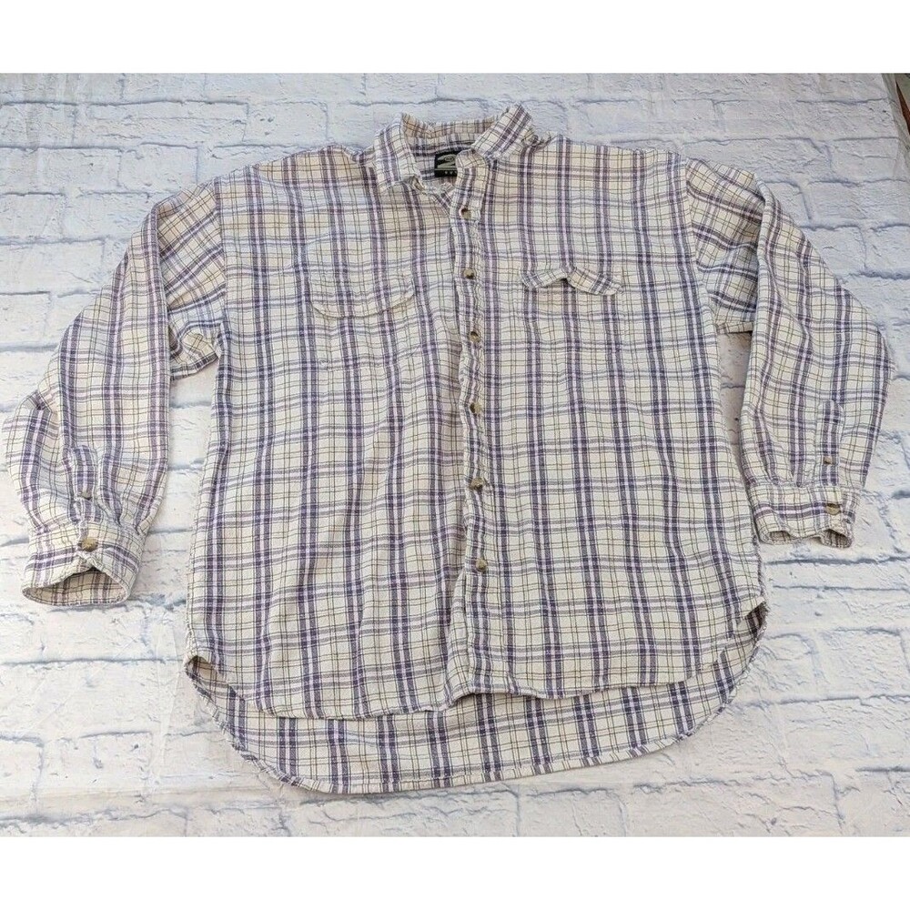 Men’s Y2K Rue 90s Grunge Button Down Dress Shirt Plaid LS XL Shacket Heavyweight